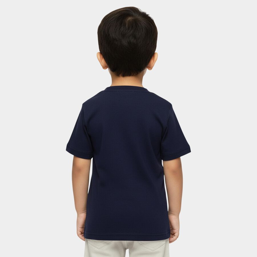 Boys Navy Blue Cotton Crew Neck Casual T-Shirt, Navy Blue, large