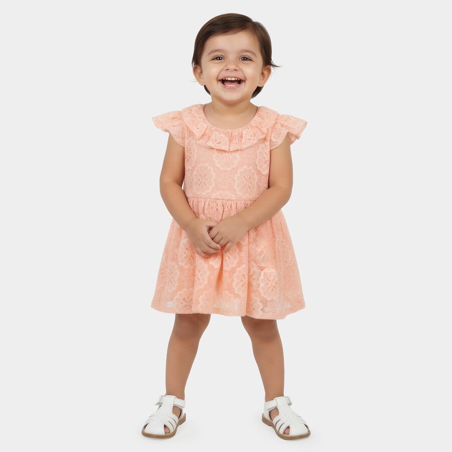 Infants' Peach Sleeveless Casual Frock, Peach, large