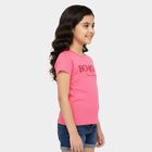 Girls Pink Cotton Round Neck Casual T-Shirt, Pink, small