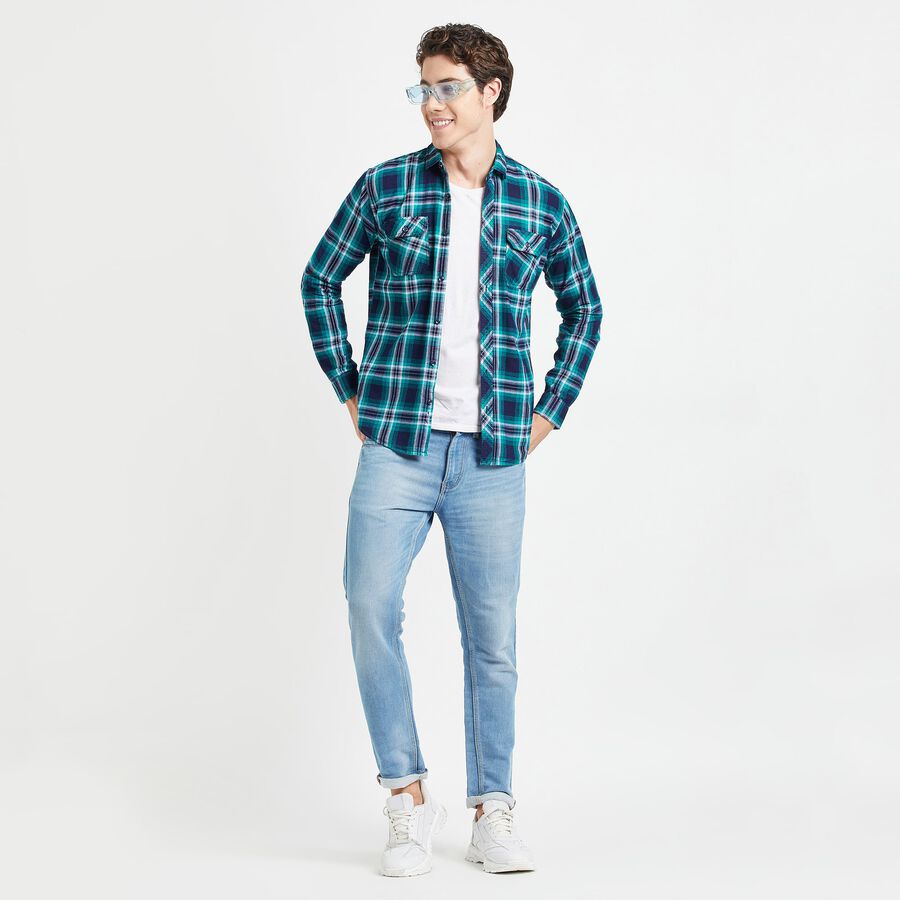 Checked Casual Shirt, Dark Green, large image number null