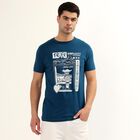 Men's Dark Petrol Blue Round Neck Graphic Printed T-Shirt, Teal Blue, small