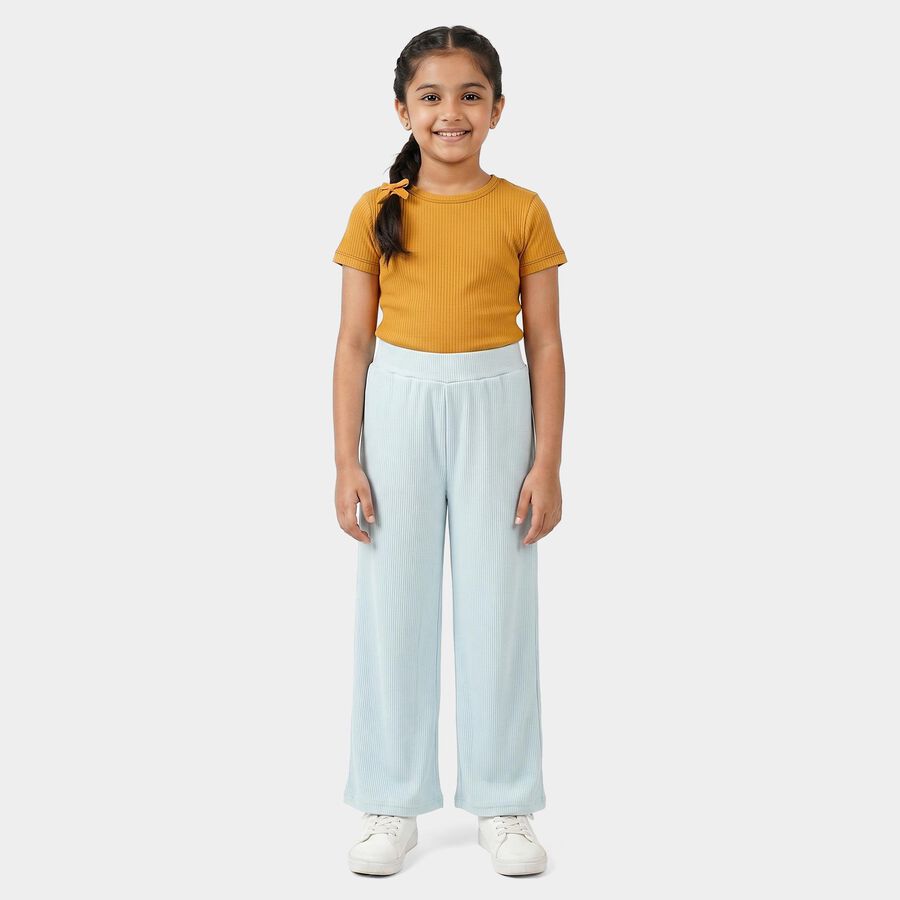Girls' Light Blue Relaxed Fit Ribbed Palazzo Pyjama, Light Blue, large