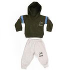 Infants' Olive Hoodie Cuff Sleeve Printed Baba Suit, ओलिव, small image number null