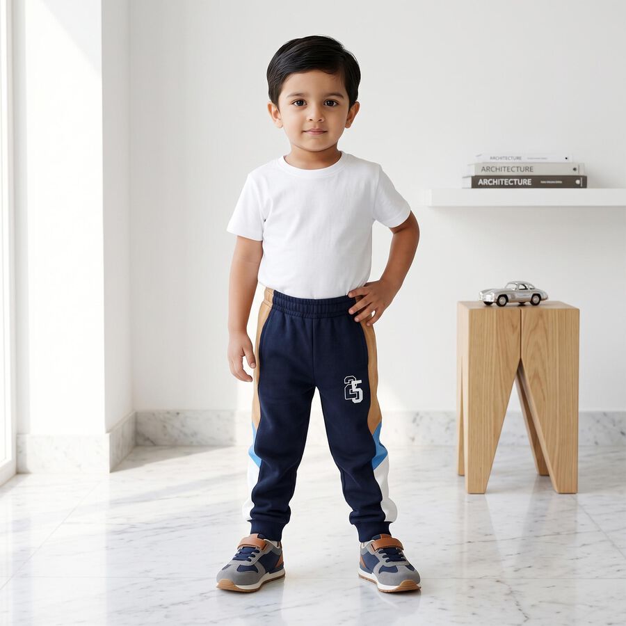 Boys Navy Blue Jogger Colorblock Pyjama, Navy Blue, large