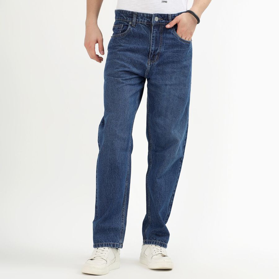 Men's 100% Cotton Jeans, मध्यम नीला, large image number null