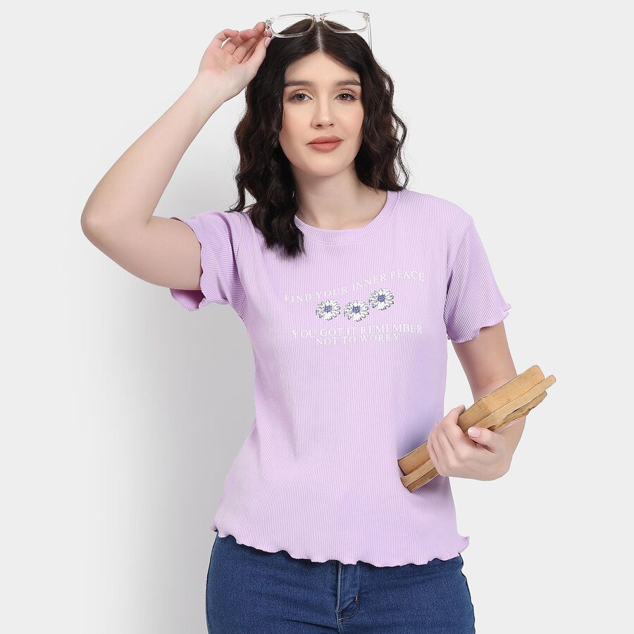 Ladies' Round Neck T-Shirt , लाइलेक, large