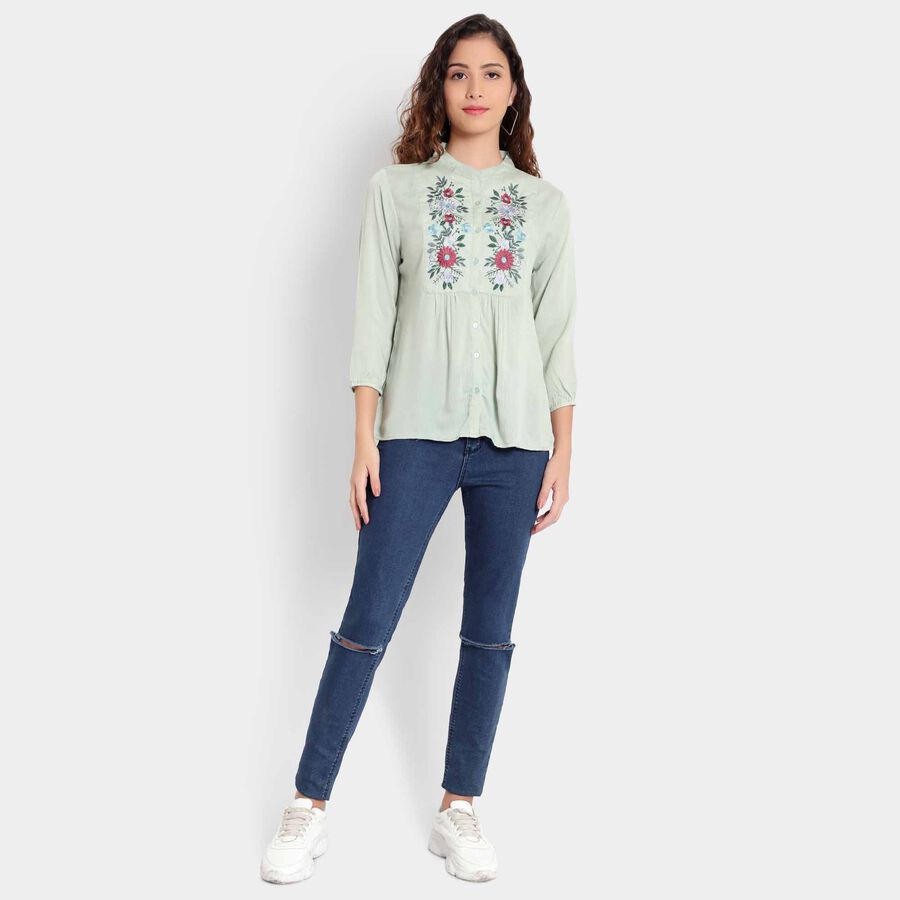 Embellished 3/4th Sleeves Shirt, Light Green, large image number null