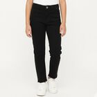 Girls' Jet Black Slim Fit Frayed Hem Jeans, Black, small image number null