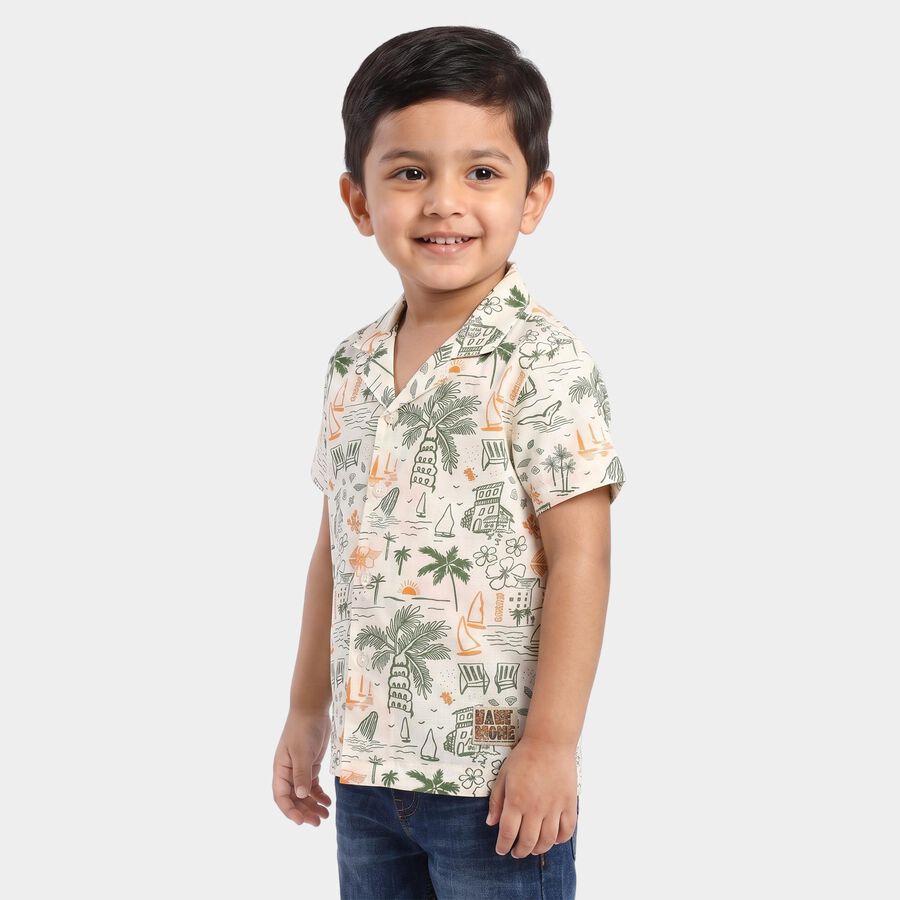 Boys' Mint Green Cotton Camp Collar Casual Shirt, Light Green, large