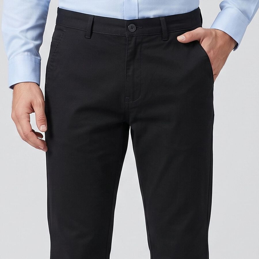 Men's Navy Blue Slim Fit Flat-Front Chino Trousers, नेवी ब्लू, large