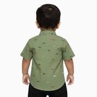 Boys Olive Green Cotton Half Sleeve Mandarin Collar Shirt, Olive, small image number null
