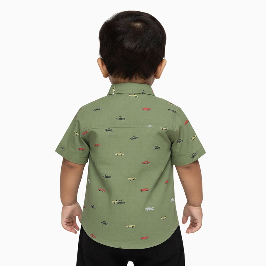 Boys Olive Green Cotton Half Sleeve Mandarin Collar Shirt, Olive, large image number null