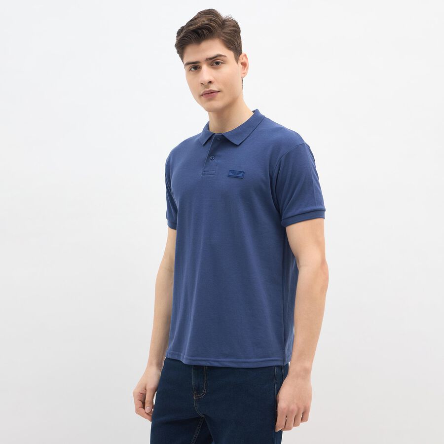 Men's Dark Blue Polo Collar Casual T-Shirt, Dark Blue, large