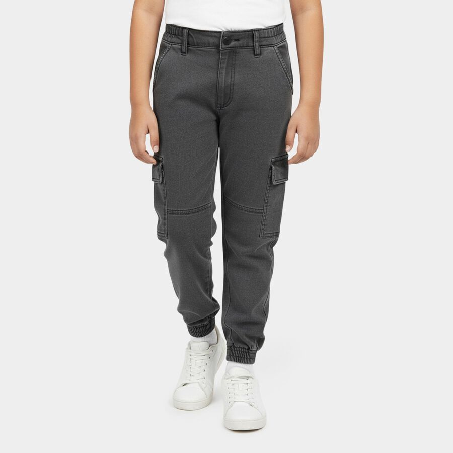 Boys' Grey Slim Fit Stretchable Jeans, Dark Grey, large