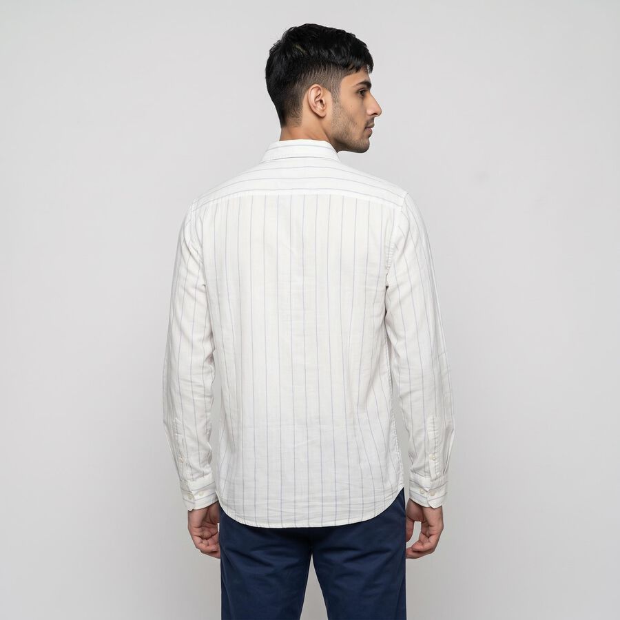Men's White Cotton Striped Shirt, White, large
