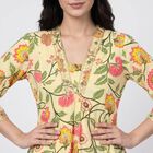 Women's Yellow V-Neck Floral Printed Kurta, Yellow, small