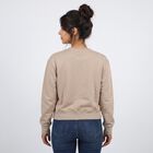 Women Beige Crew Neck Pullover Sweatshirt, Beige, small