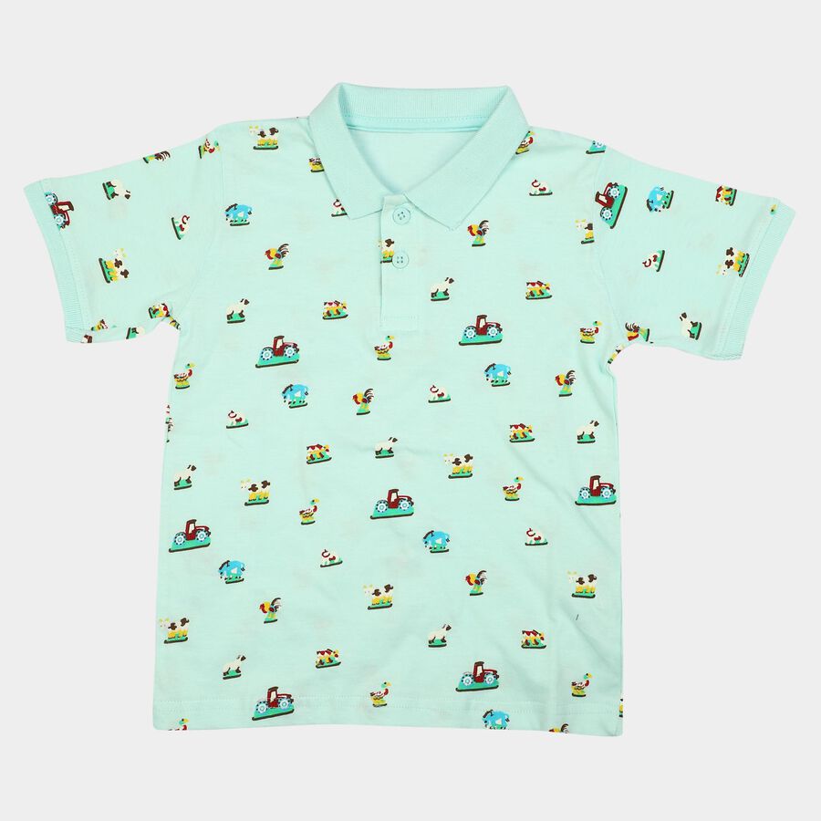 Boys Mint Green Cotton Polo Neck Polo Boys T-Shirt, हल्का हरा, large