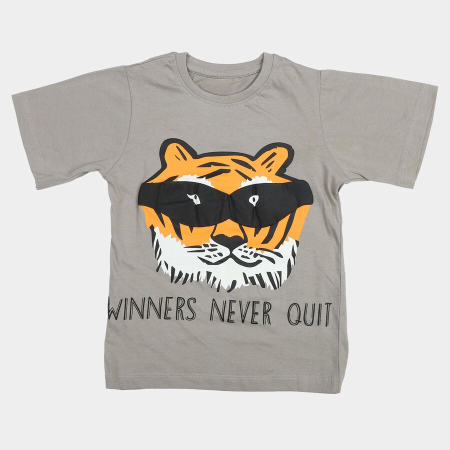 Boys Grey Cotton Round Neck Regular Boys T-Shirt, Light Grey, large