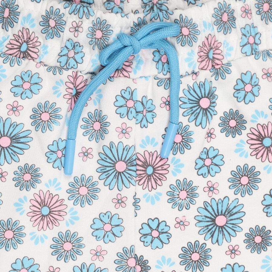 Girls' Bright White Floral Printed Drawstring Shorts, एक्वा, large image number null