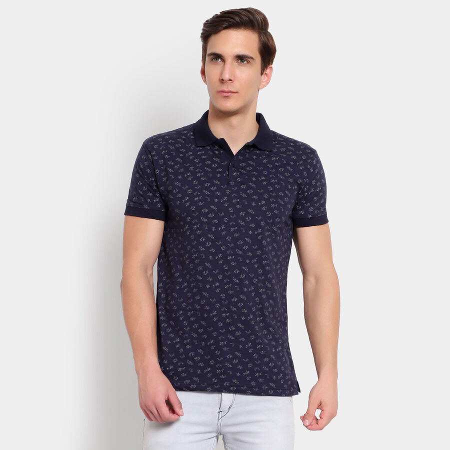 Printed Polo Shirt, Navy Blue, large image number null