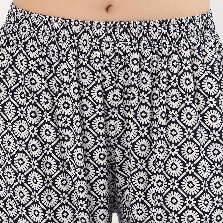 Women's Black and White Relaxed Fit Printed Harem Pants, Navy Blue, large