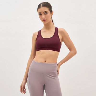 Women's Deep Burgundy Scoop Neck Athleisure Sports Bra