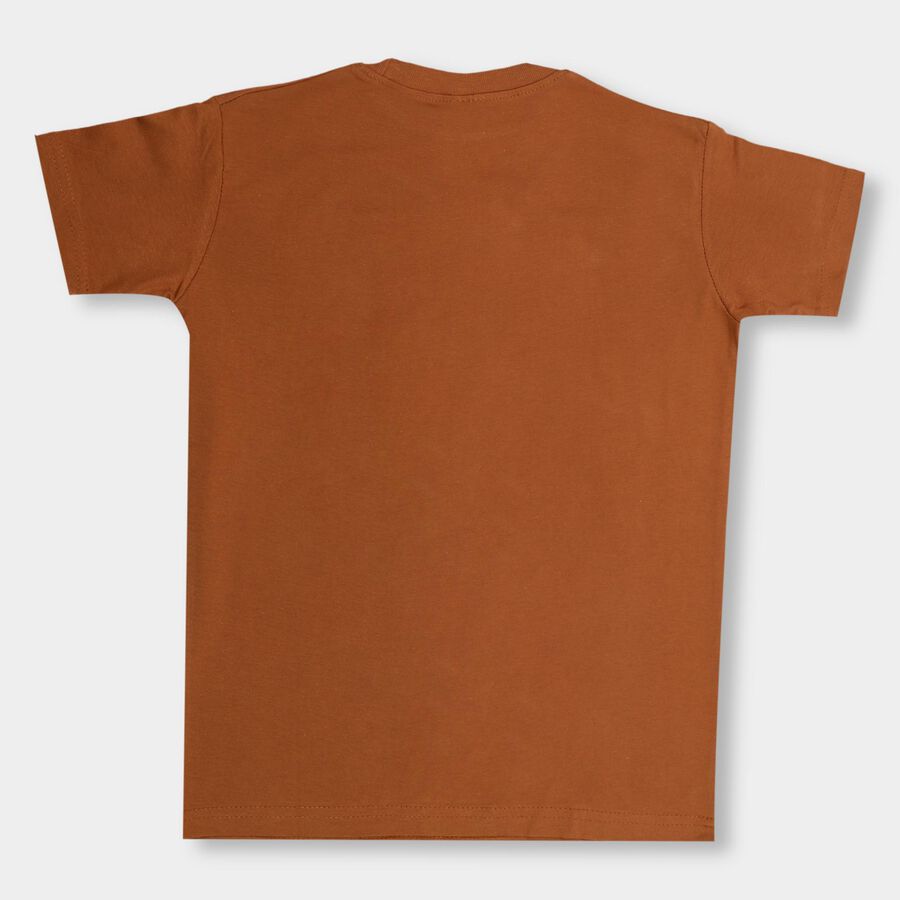 Boys' Burnt Sienna Brown Round Neck Half Sleeves T-Shirt, भूरा, large image number null
