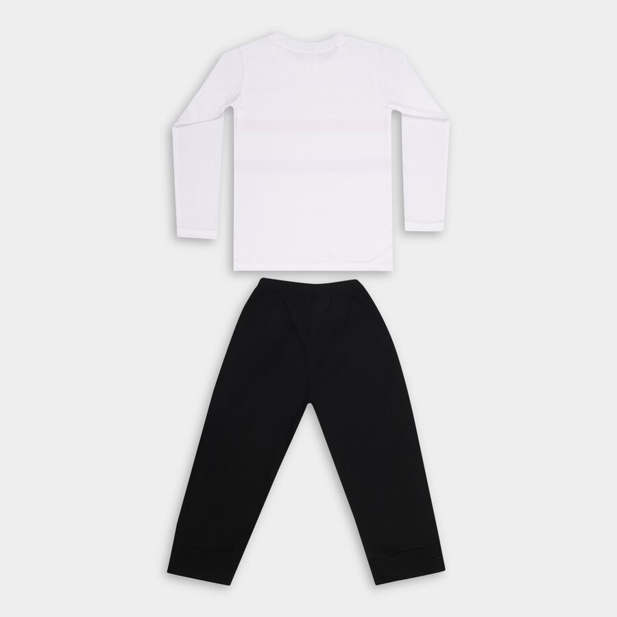 Boys' White Round Neck Striped Baba Suit, सफ़ेद, large image number null