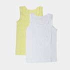 Boys' White and Yellow Cotton Round Neck Minimalist Vest, पीला, small