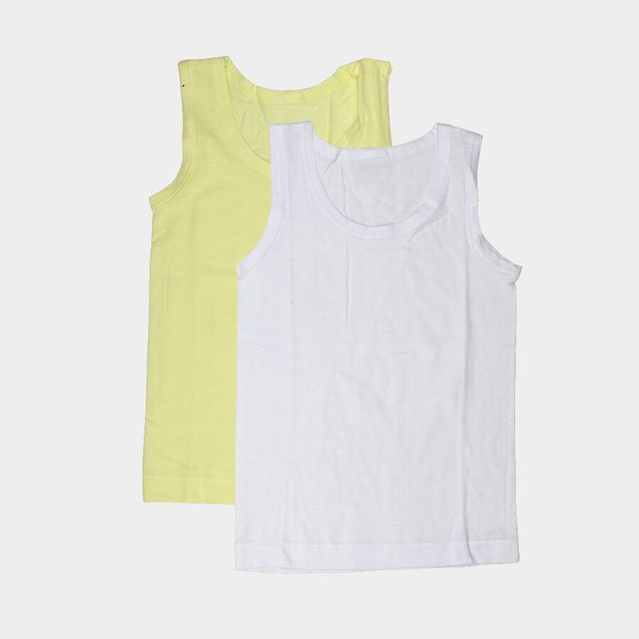 Boys' White and Yellow Cotton Round Neck Minimalist Vest, पीला, large