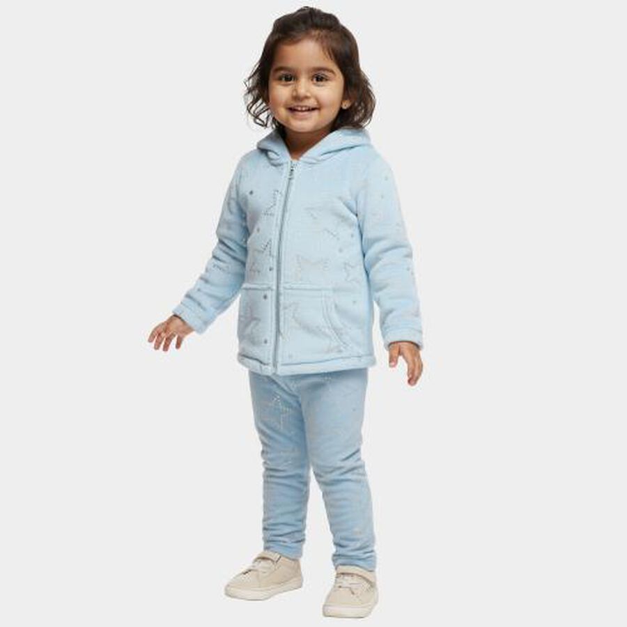 Girls Baby Blue Hooded Star Print Hipster Set, हल्का नीला, large image number null