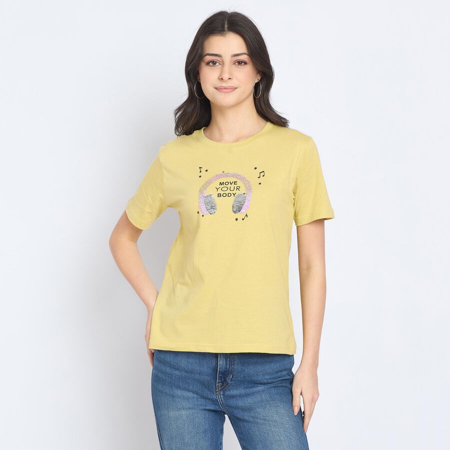 Ladies' Round Neck T-Shirt, खाकी, large