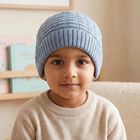 Boys' Light Blue Textured Knit Beanie Cap, Mid Blue, small