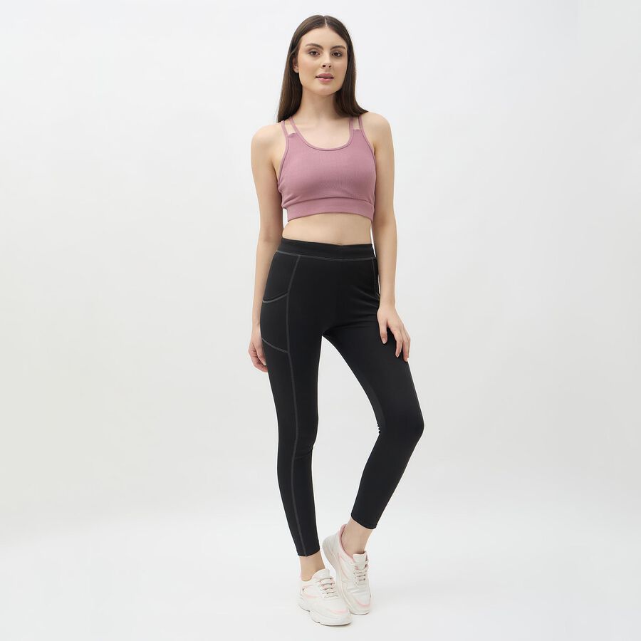 Women's Black Scoop Neck Athleisure Sports Bra, गुलाबी, large image number null
