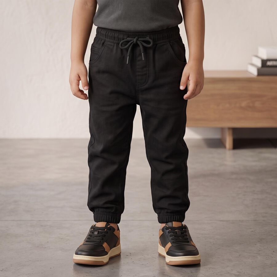 Boys' Black Drawstring Jogger Trousers, काला, large