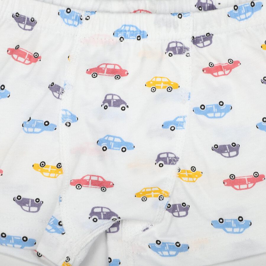 Boys White Regular Fit Printed Trunks, सफ़ेद, large