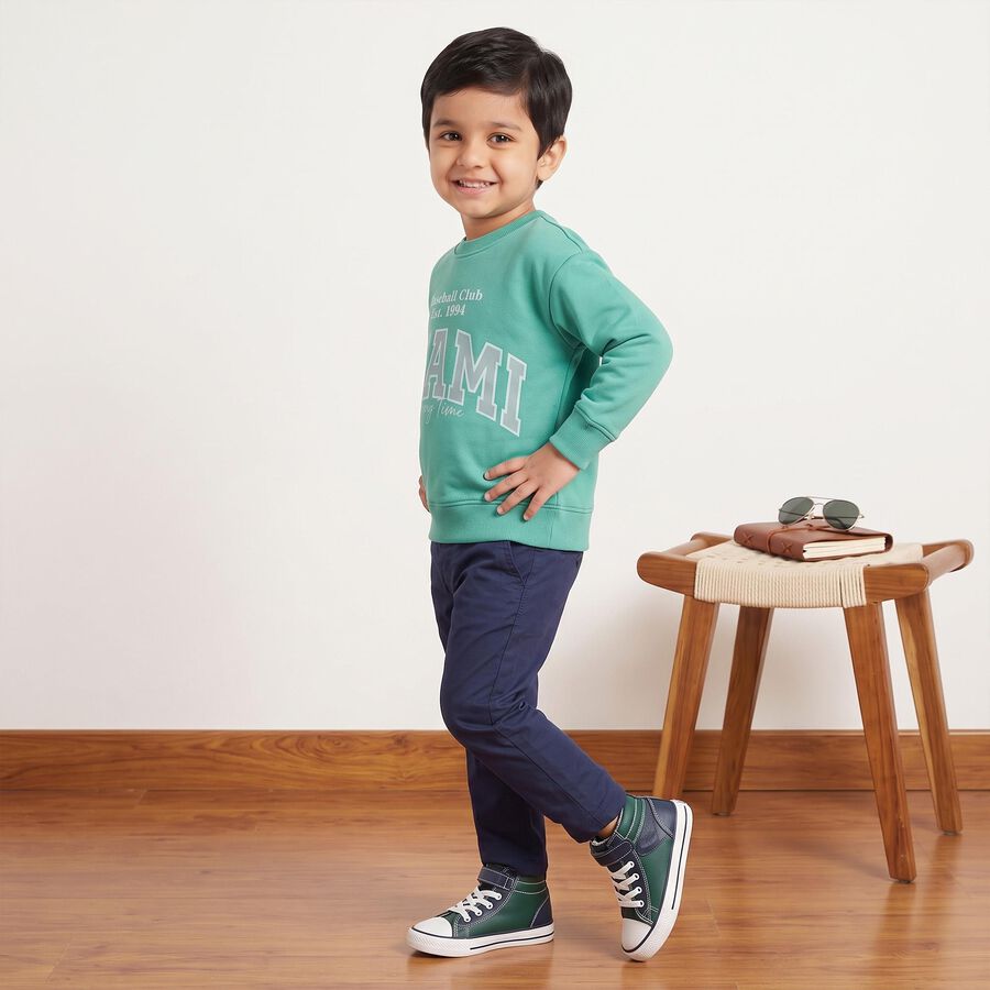 Boys' Light Green Crew Neck Pullover Sweatshirt, हल्का हरा, large