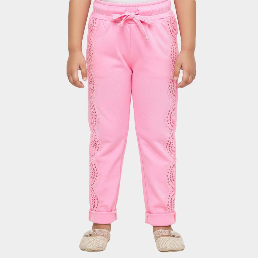 Girls' Soft Pink Lace Detailed Cotton Pyjama, गुलाबी, large image number null