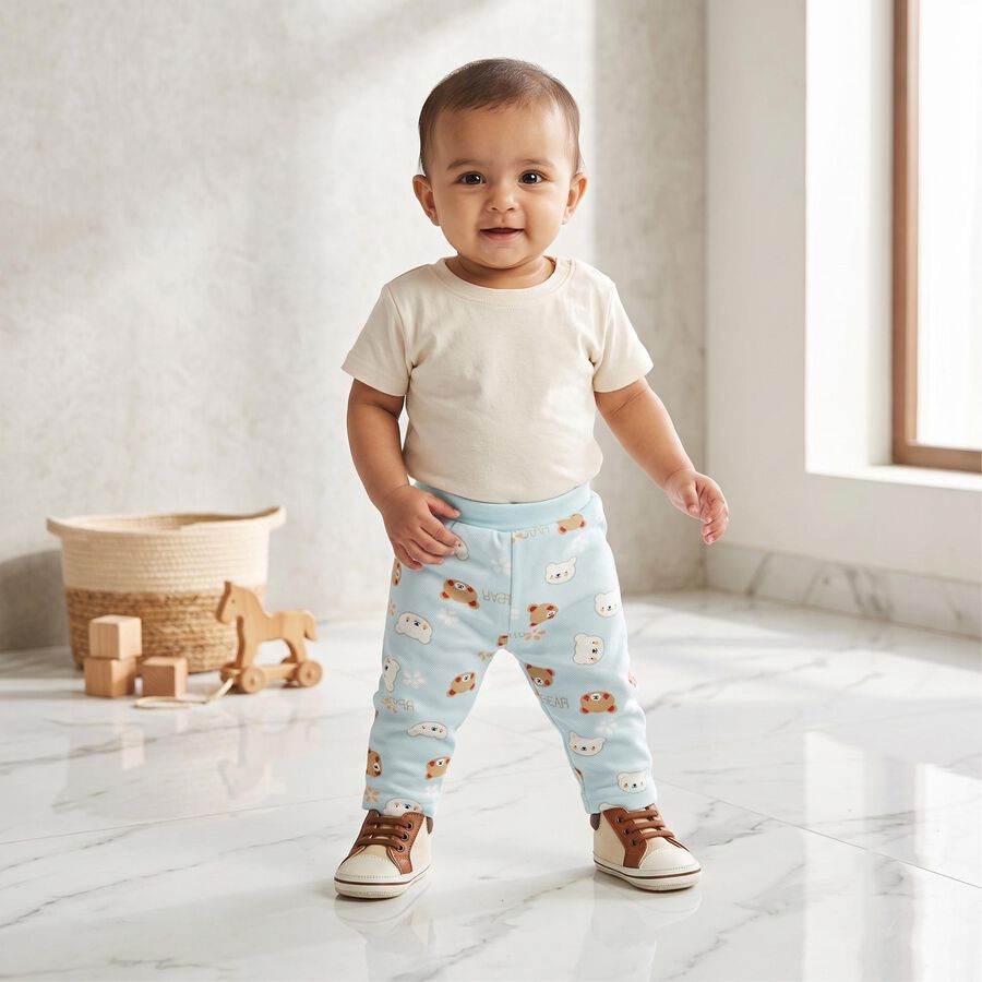 Infants' Light Blue Straight Fit Teddy Printed Pyjama, Light Blue, large