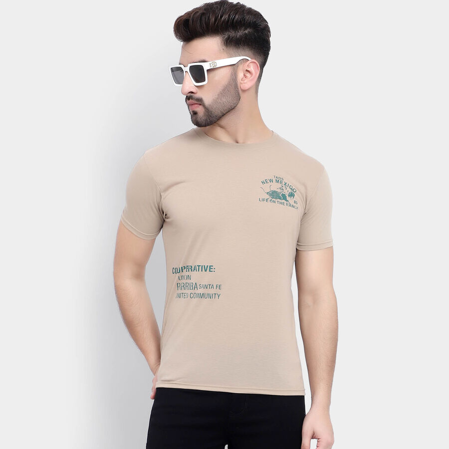 Round Neck T-Shirt, Beige, large image number null
