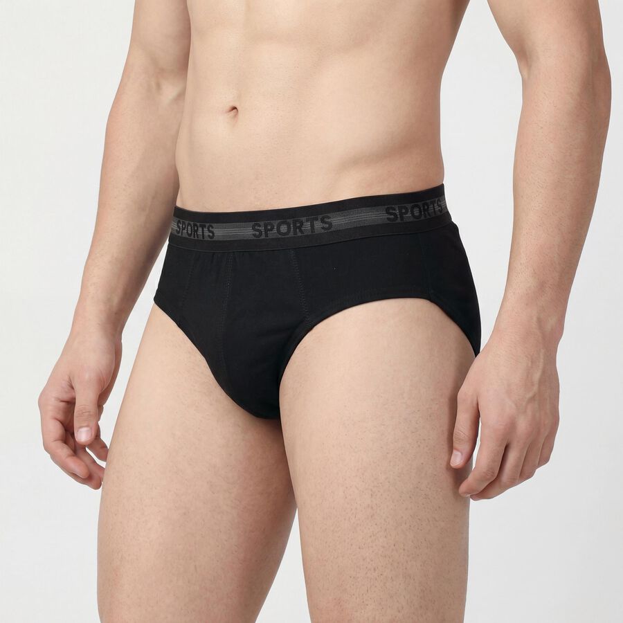 Men's Black Regular Fit Elasticated Waistband Briefs, Black, large