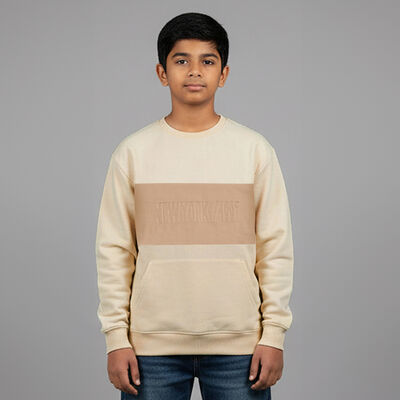 Boys Light Beige Crew Neck Casual Sweatshirt