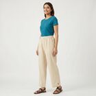 Women's Beige Wide-Leg Solid Palazzos, गहरा पीला, small