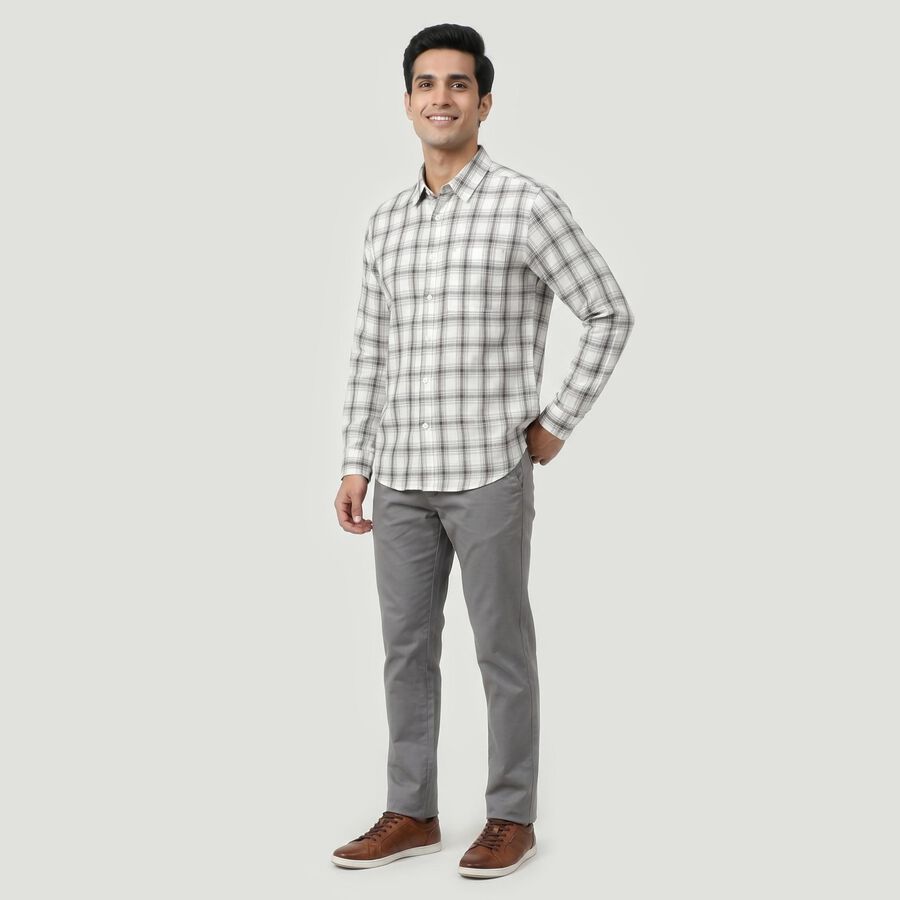 Men's Grey Cotton Casual Shirt, हल्का ग्रे, large
