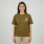 Women's Olive Green Cotton Round Neck Casual T-Shirt, Olive, small
