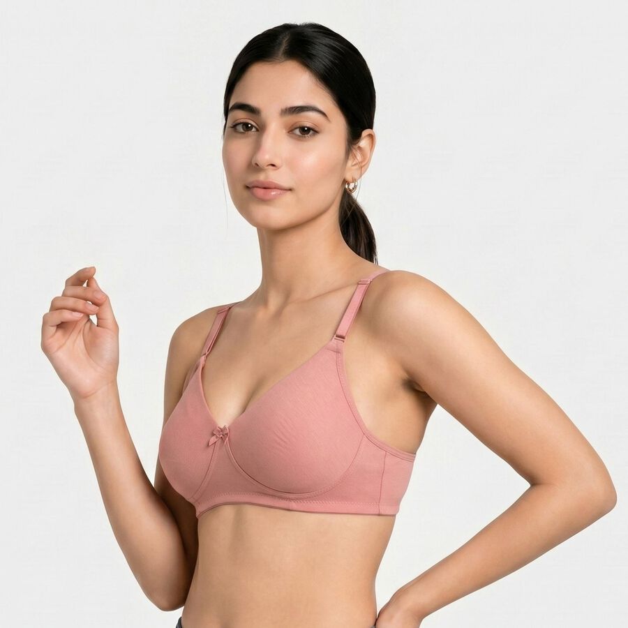 Women's Pink Cotton Blend Regular Bralette Bra, Light Pink, large