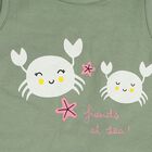 Infants Green Cotton Round Neck Printed Top and Shorts Set, Light Green, small