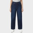 Women's Navy Blue Wide Leg Washed Jeans, Dark Blue, small