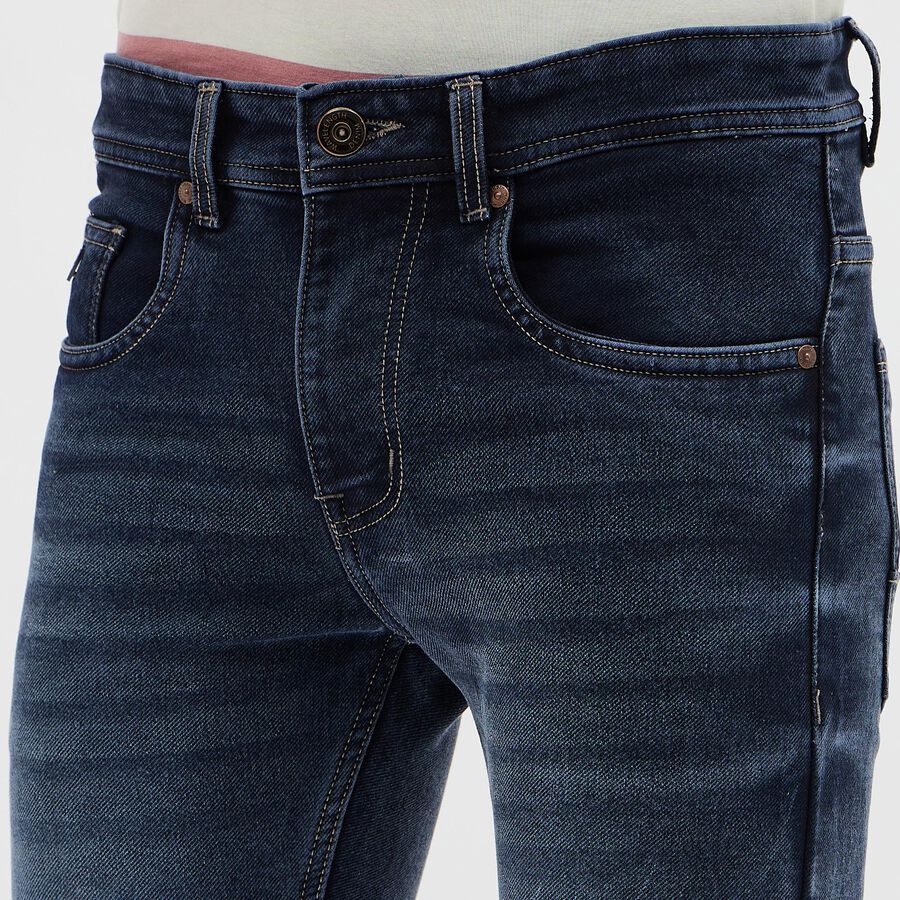 Men's Deep Indigo Skinny Fit Five-Pocket Jeans, गहरा नीला, large image number null